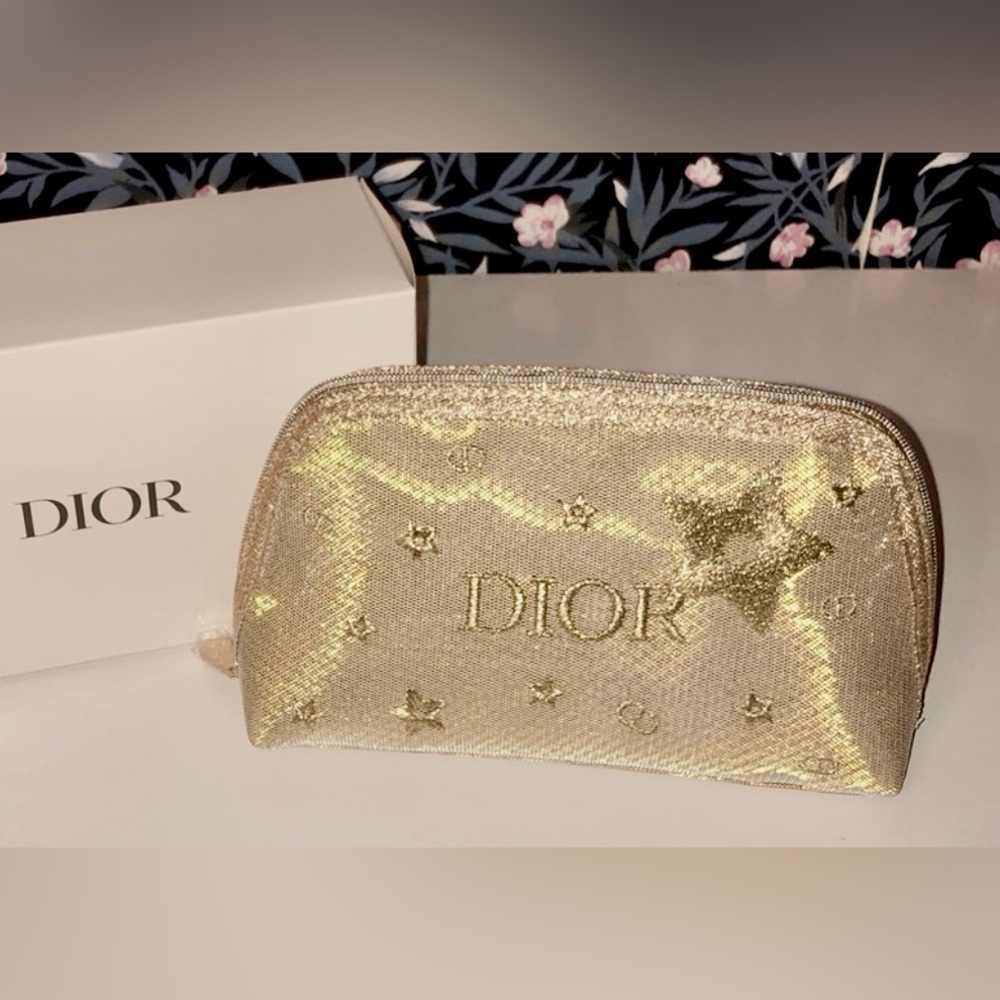 Dior Gold Star Holiday Glam Travel Cosmetic Makeup Pouch NWB GWP - Picture 7 of 8